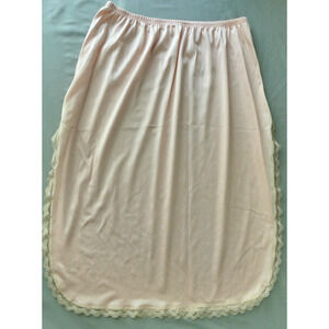 Vtg Montgomery Ward PINK Half Slip LARGE Satin Lace Trim Double Slit Feminine